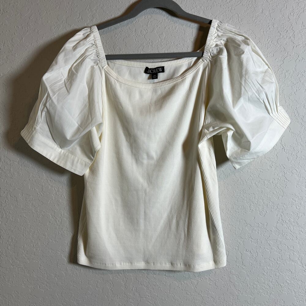 Women's‎ J. Crew Puff ed Sleeve Ribbed Cotton Cream T-Shirt Size XXL NEW